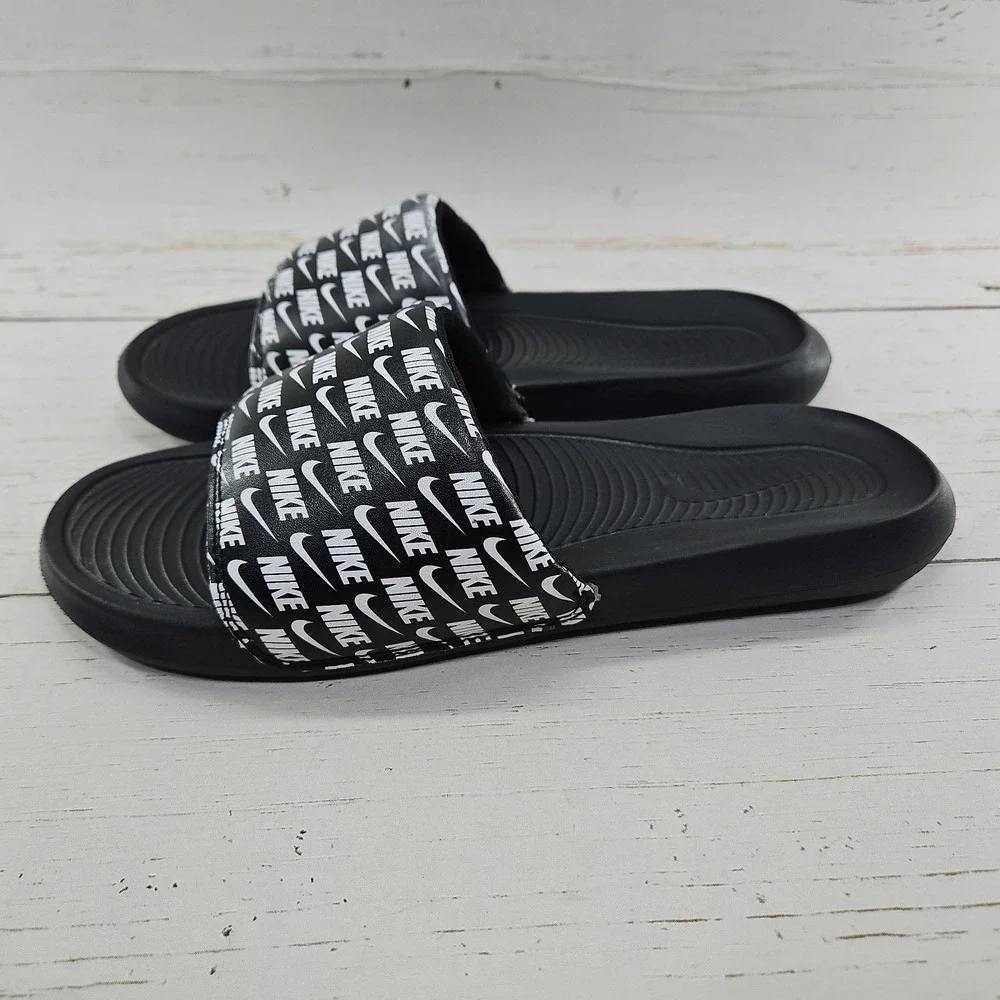 Nike Victori One Print Slides Mens 10 Black White Athletic Sandals CN9678-006